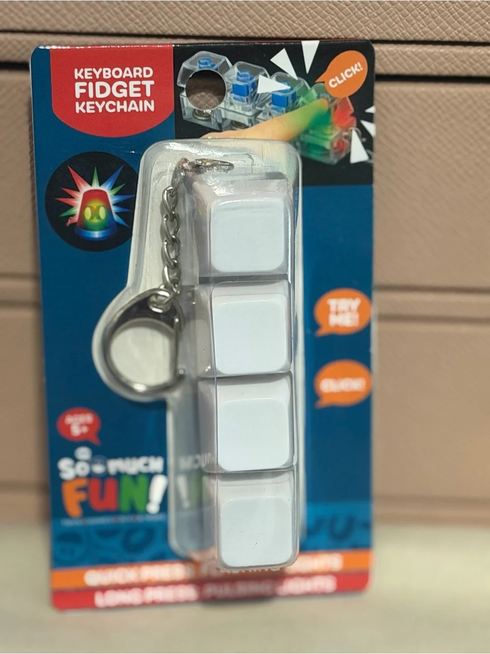 Keyboard Fidget Keychain Quick Press Flashing Lights, NWT